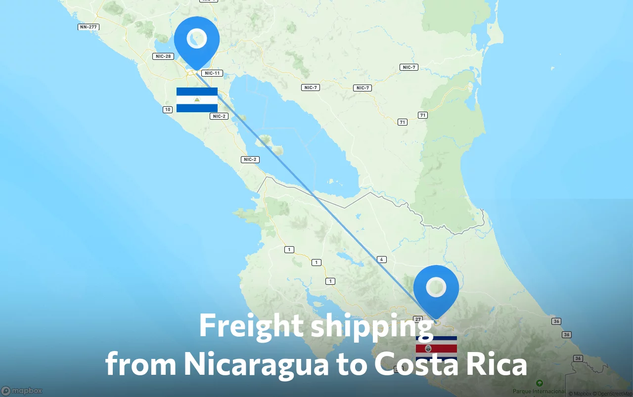 Shipping route from Nicaragua to Costa Rica