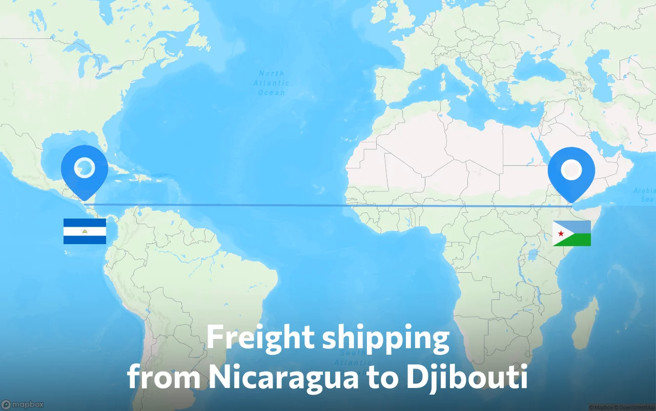 Shipping route from Nicaragua to Djibouti