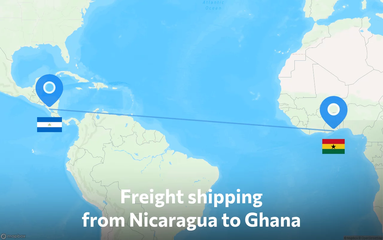 Shipping route from Nicaragua to Ghana