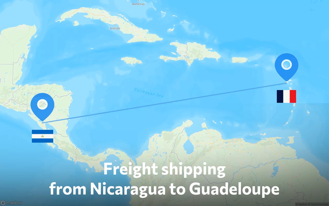Shipping route from Nicaragua to Guadeloupe