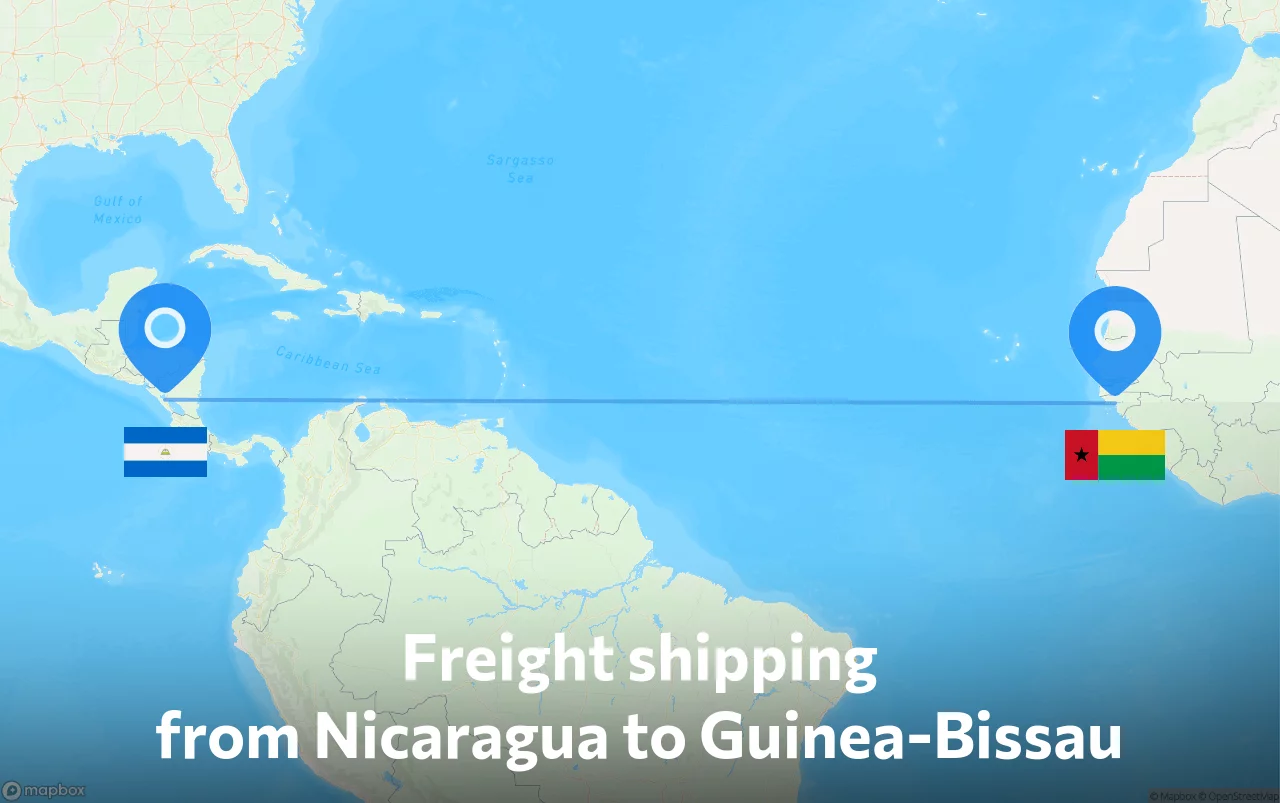 Shipping route from Nicaragua to Guinea-Bissau