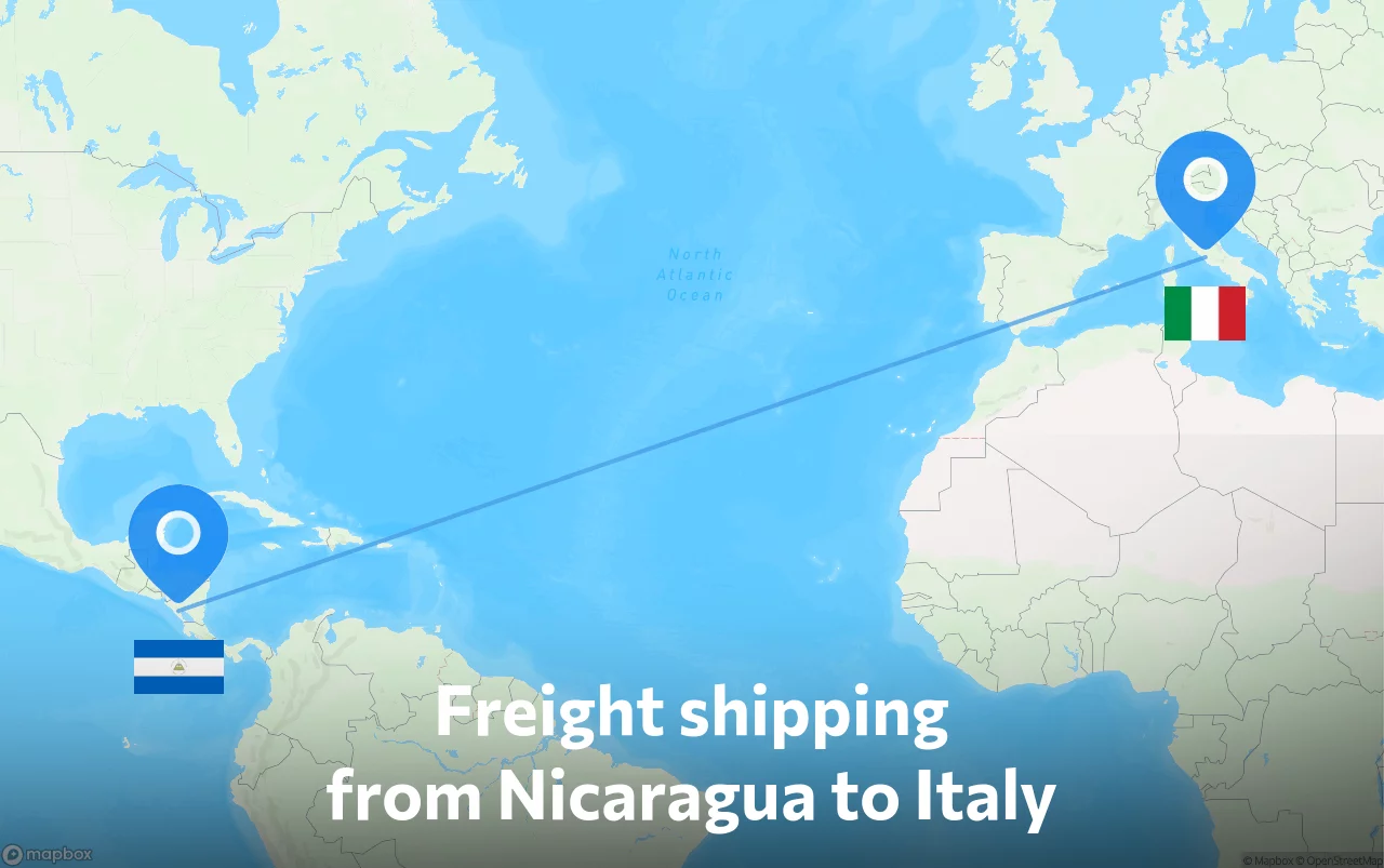 Shipping route from Nicaragua to Italy