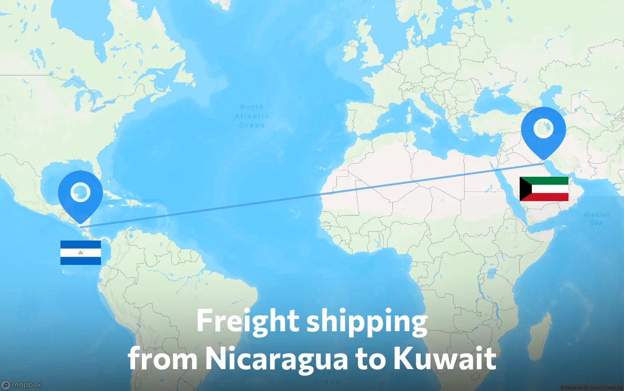Shipping route from Nicaragua to Kuwait