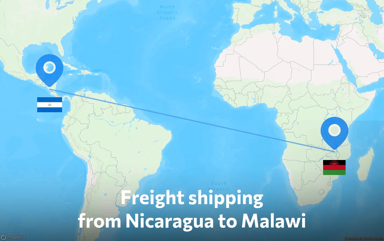 Shipping route from Nicaragua to Malawi