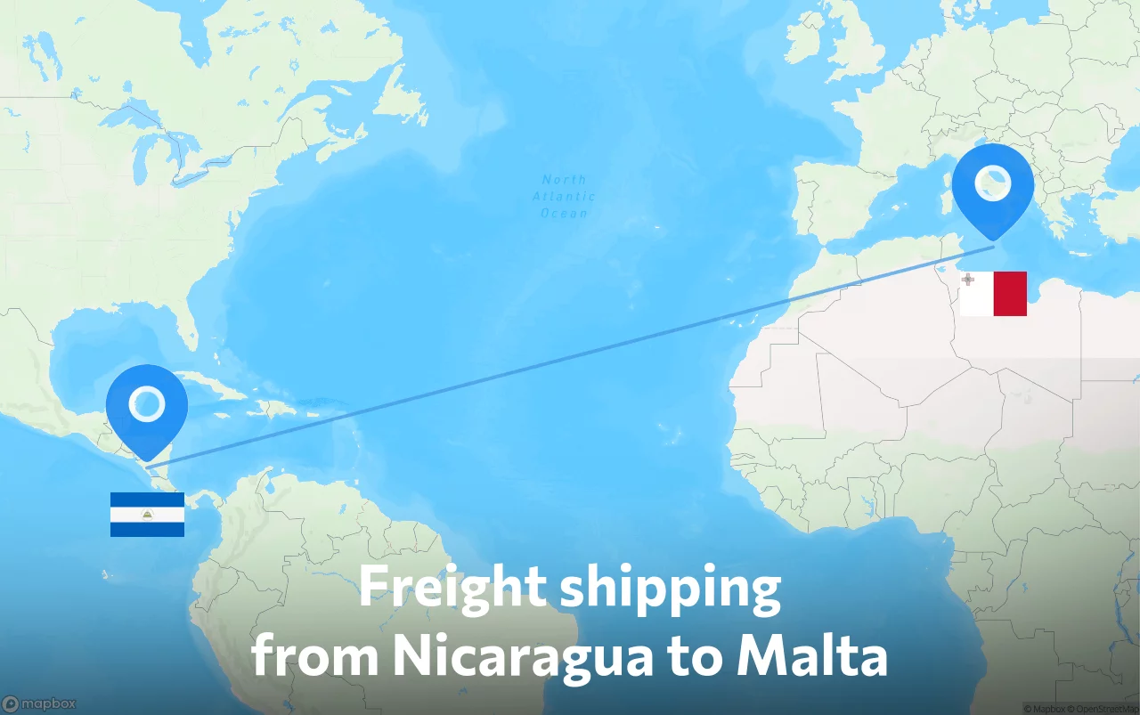 Shipping route from Nicaragua to Malta