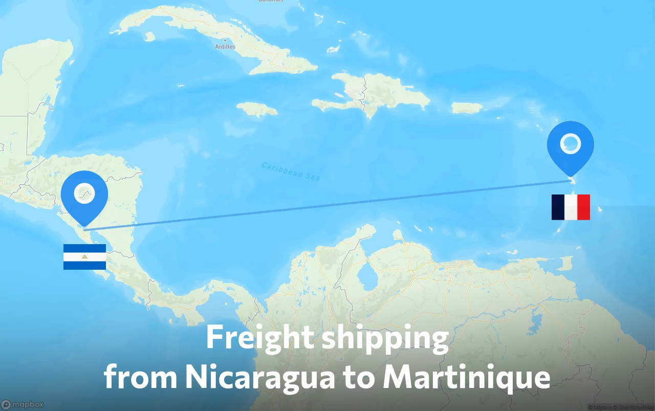 Shipping route from Nicaragua to Martinique