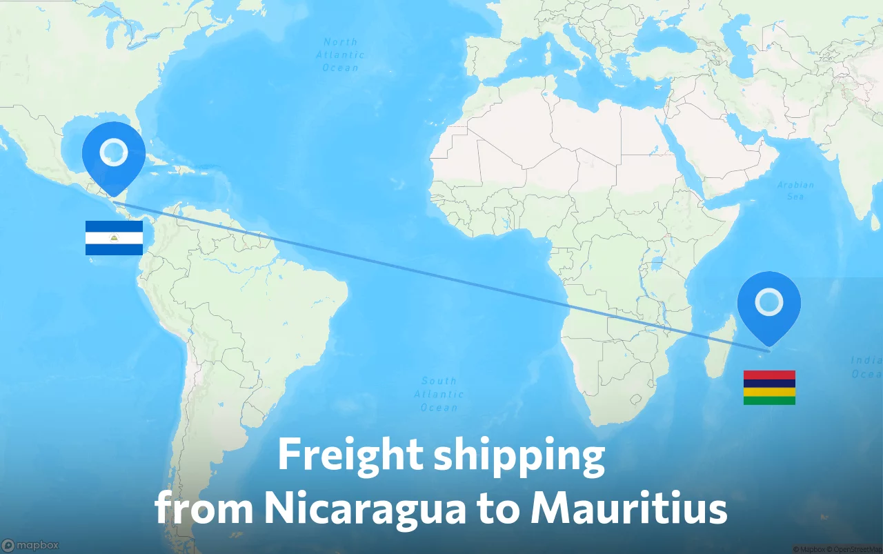 Shipping route from Nicaragua to Mauritius