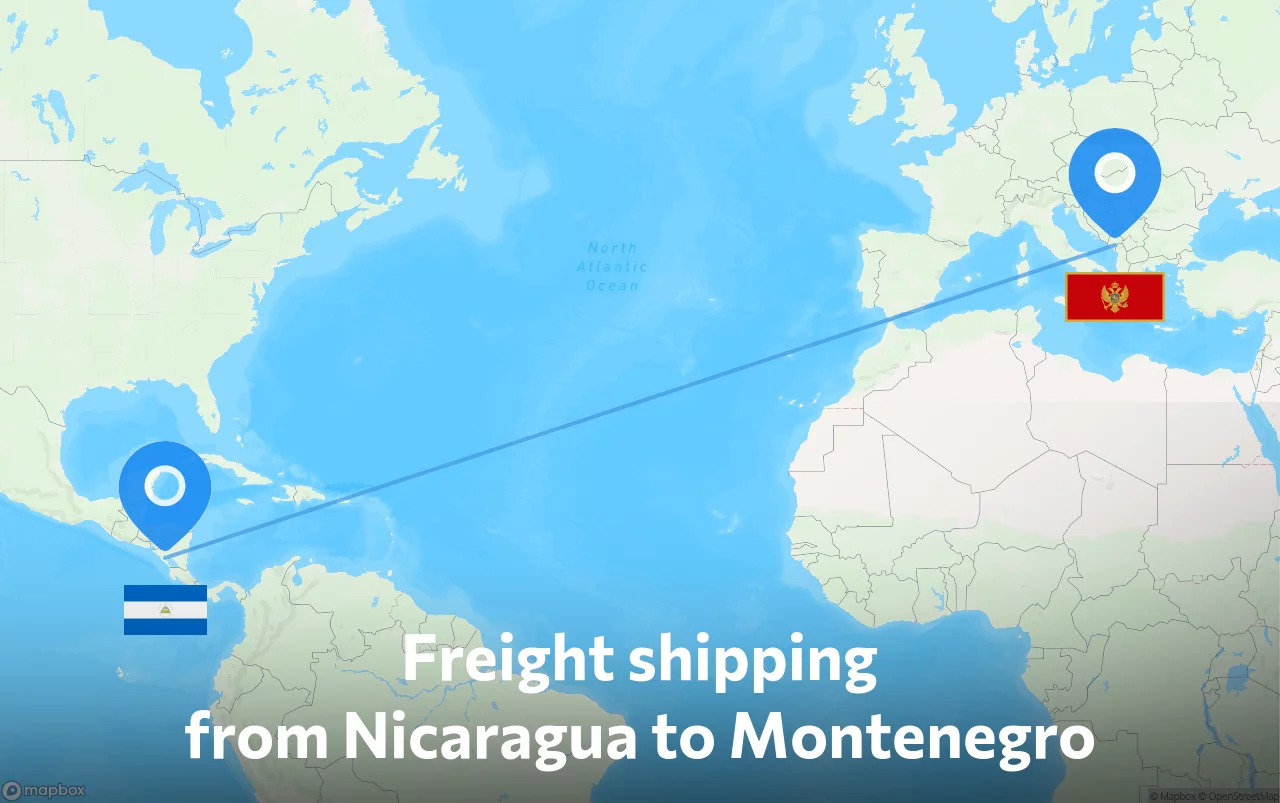 Shipping route from Nicaragua to Montenegro