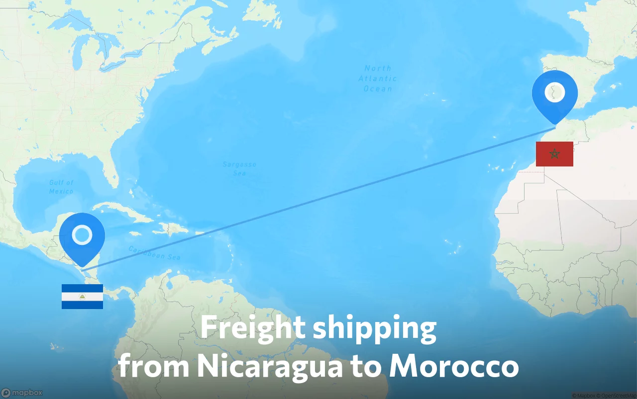 Shipping route from Nicaragua to Morocco