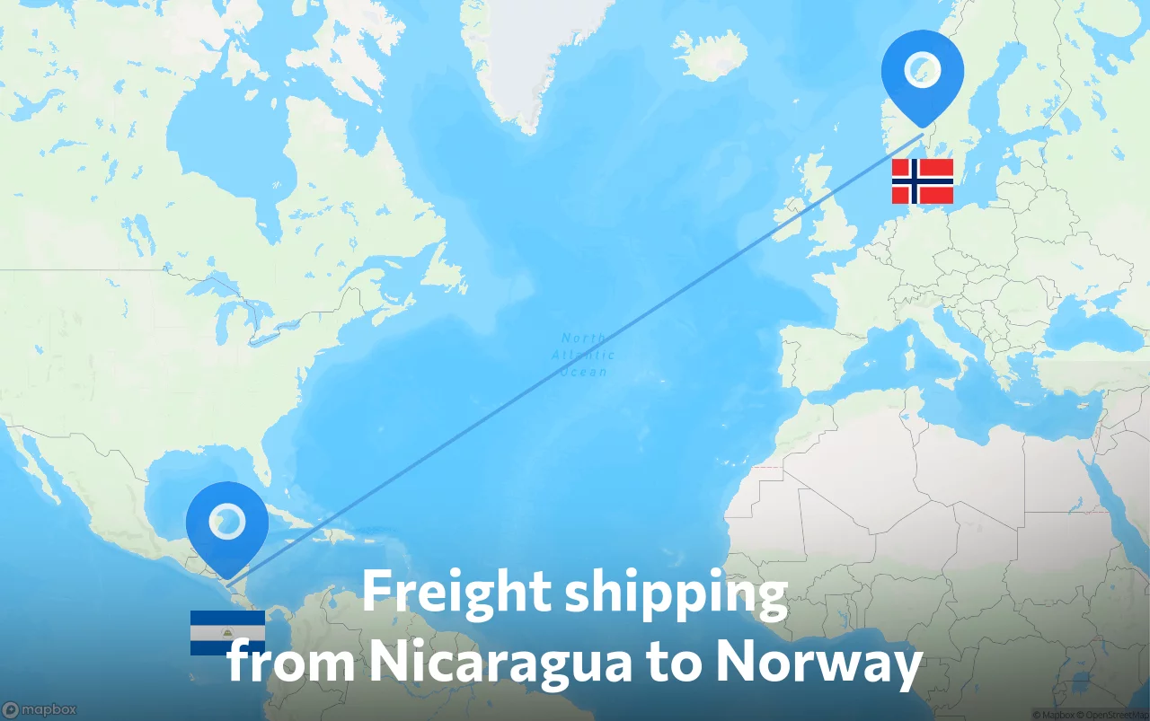 Shipping route from Nicaragua to Norway