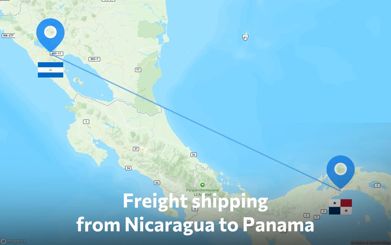 Shipping route from Nicaragua to Panama