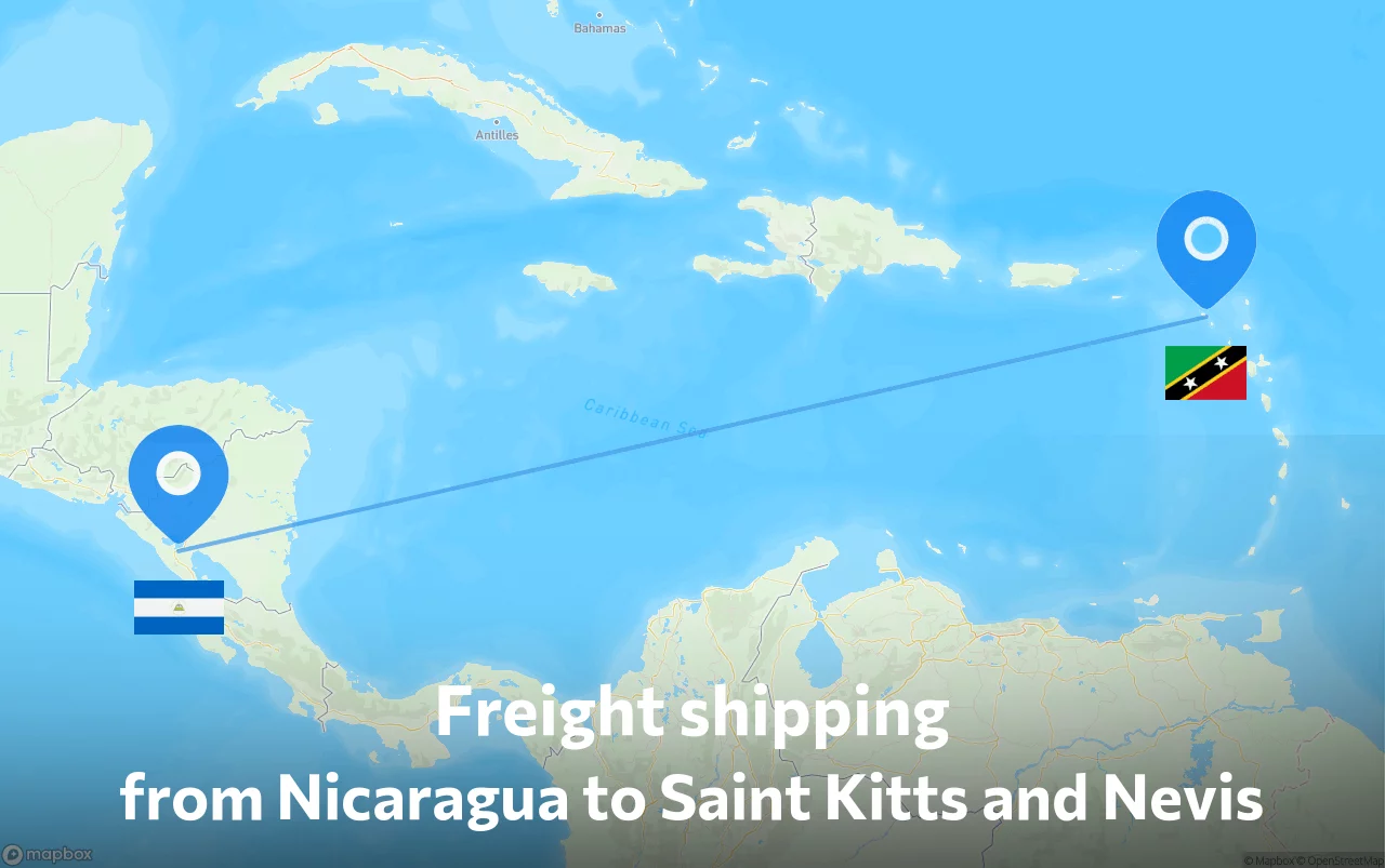 Shipping route from Nicaragua to Saint Kitts and Nevis