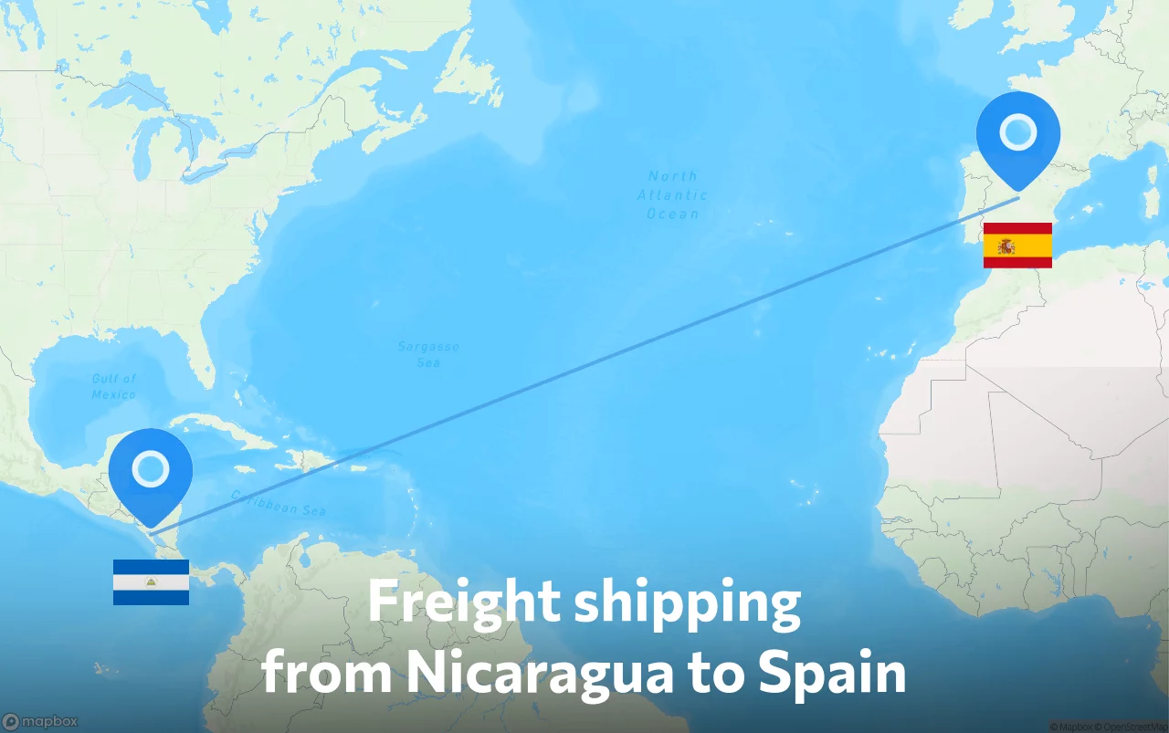 Shipping route from Nicaragua to Spain