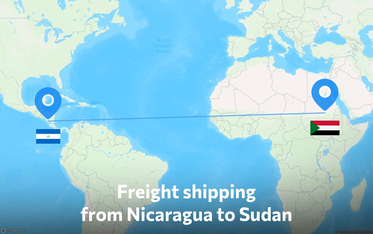 Shipping route from Nicaragua to Sudan