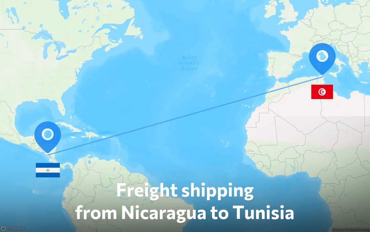 Shipping route from Nicaragua to Tunisia