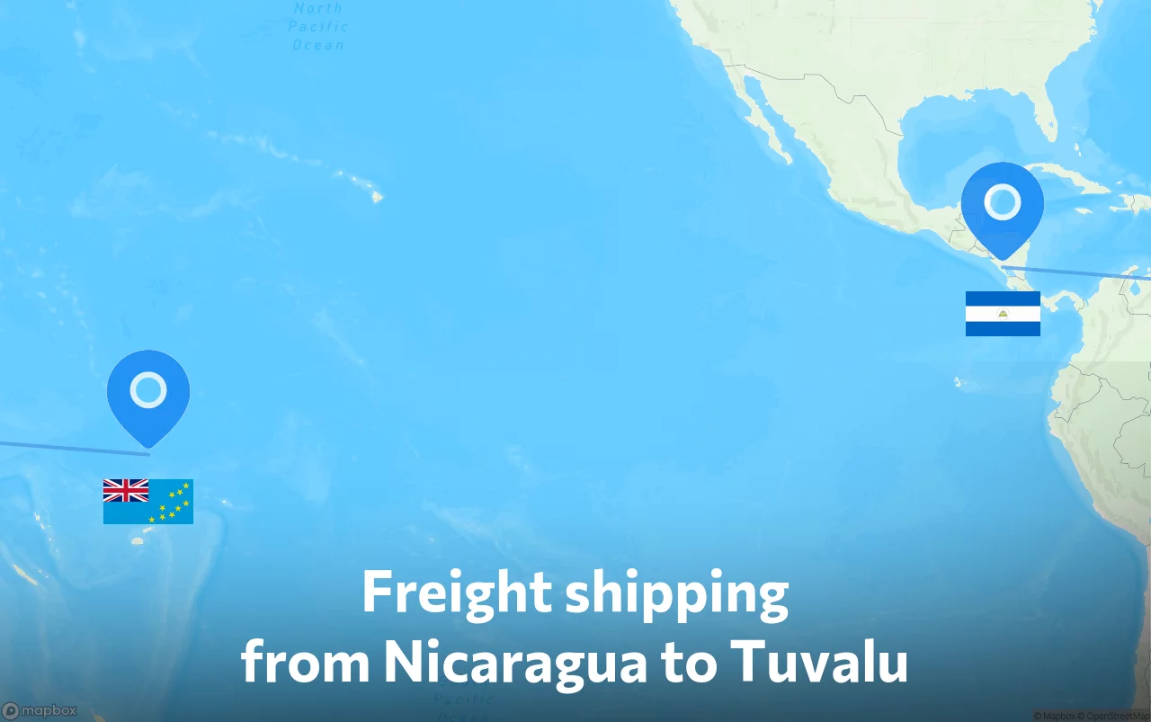 Shipping route from Nicaragua to Tuvalu