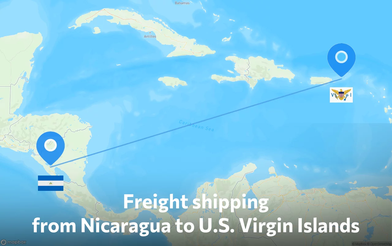 Shipping route from Nicaragua to U.S. Virgin Islands