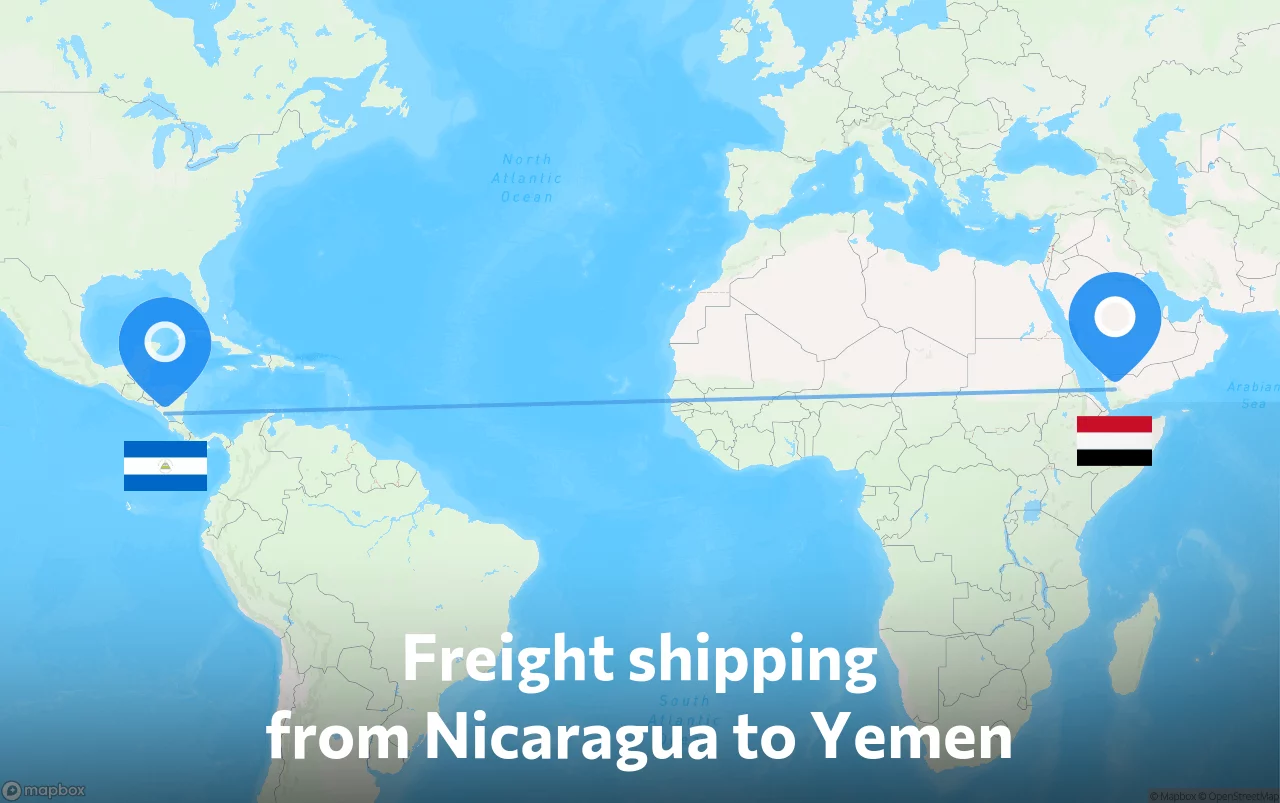 Shipping route from Nicaragua to Yemen