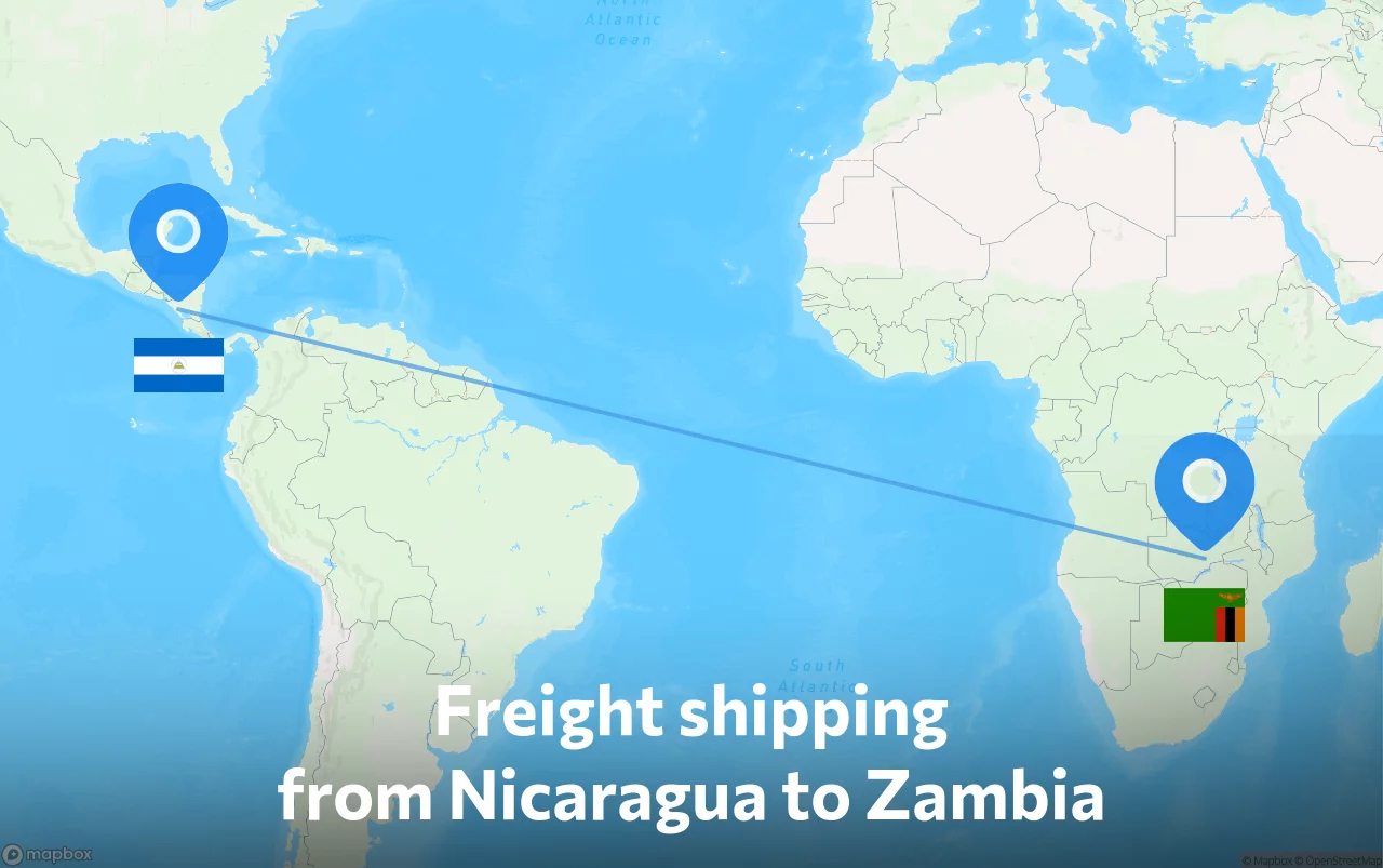Shipping route from Nicaragua to Zambia