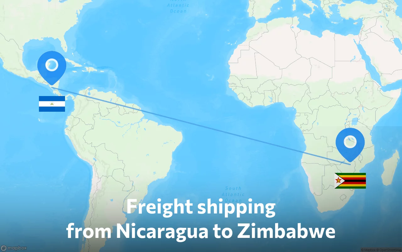 Shipping route from Nicaragua to Zimbabwe