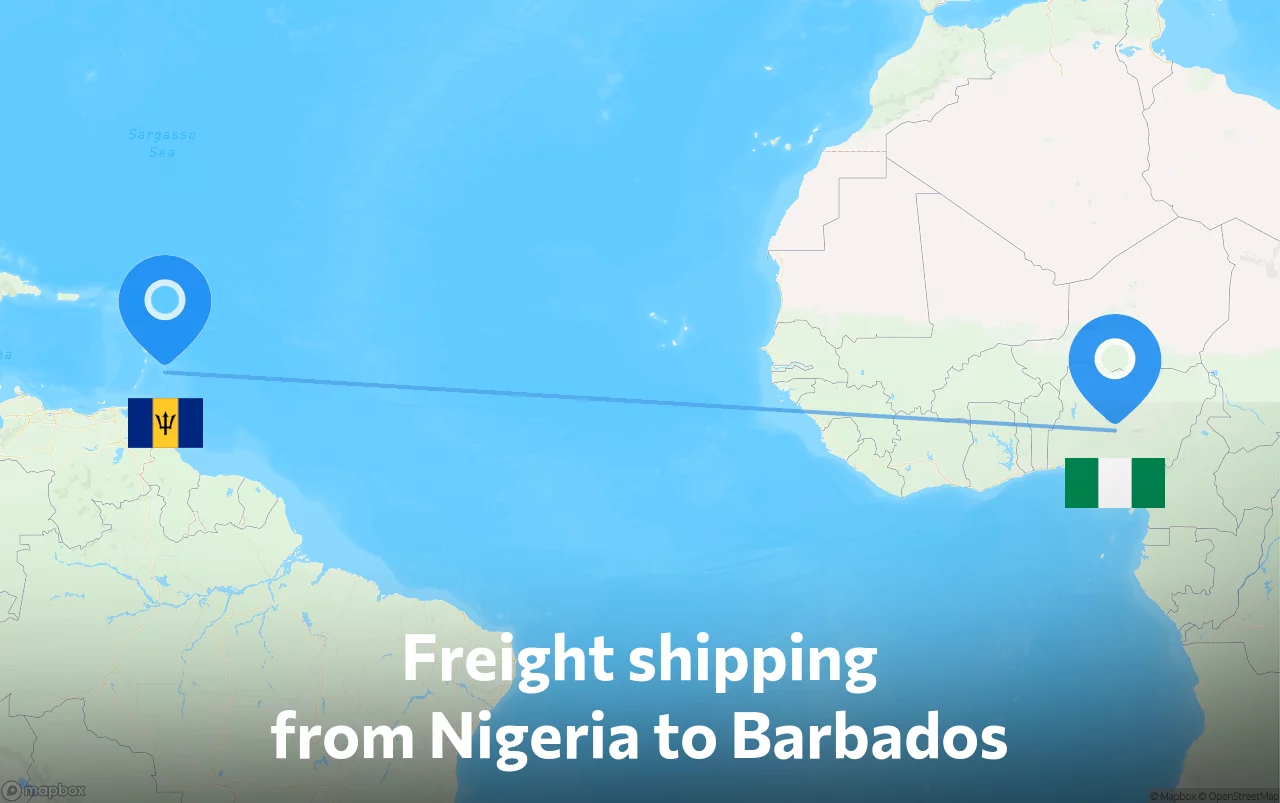 Shipping route from Nigeria to Barbados