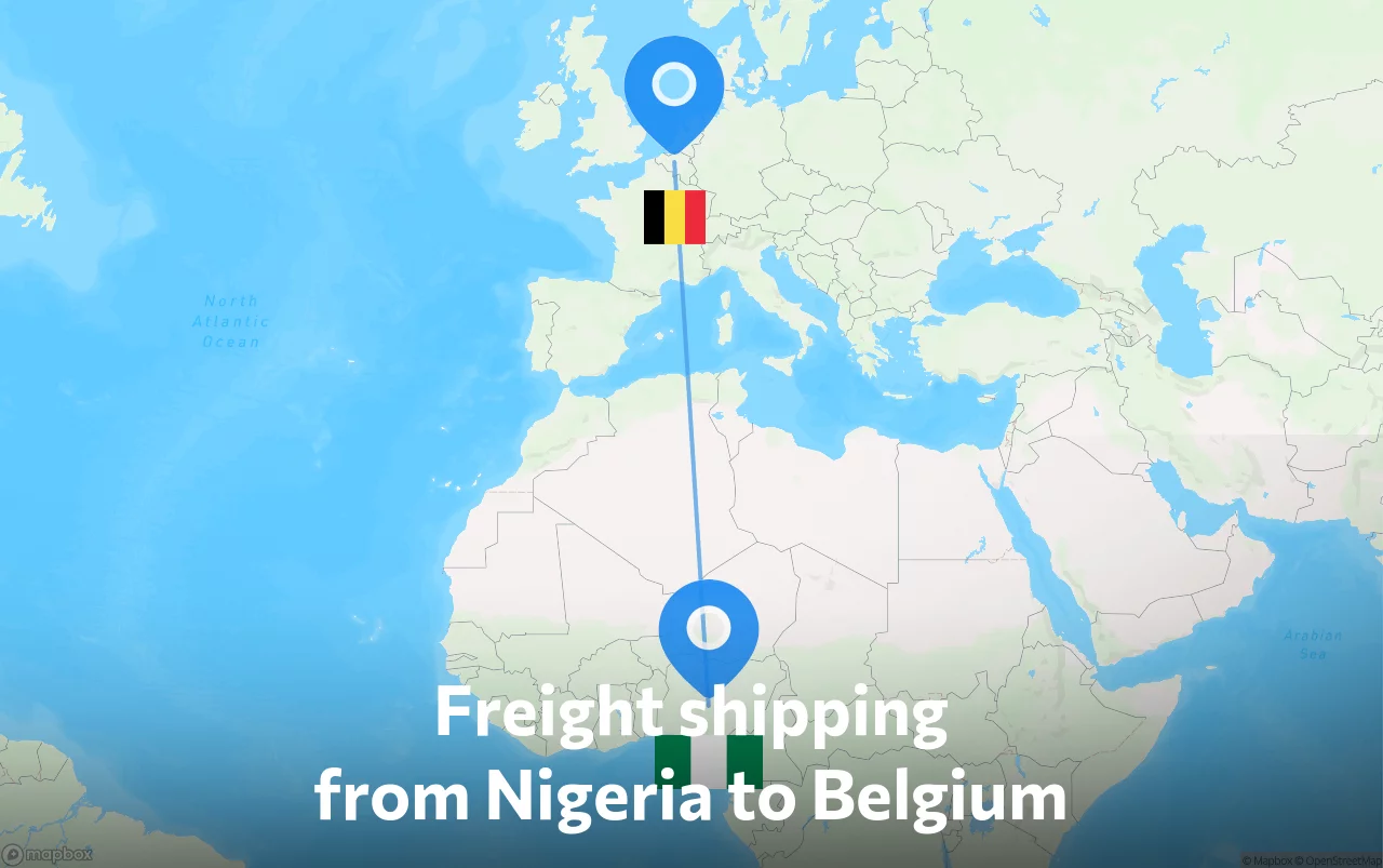 Shipping route from Nigeria to Belgium