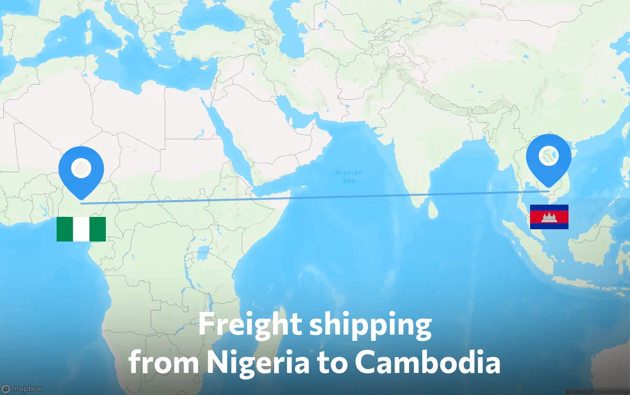 Shipping route from Nigeria to Cambodia