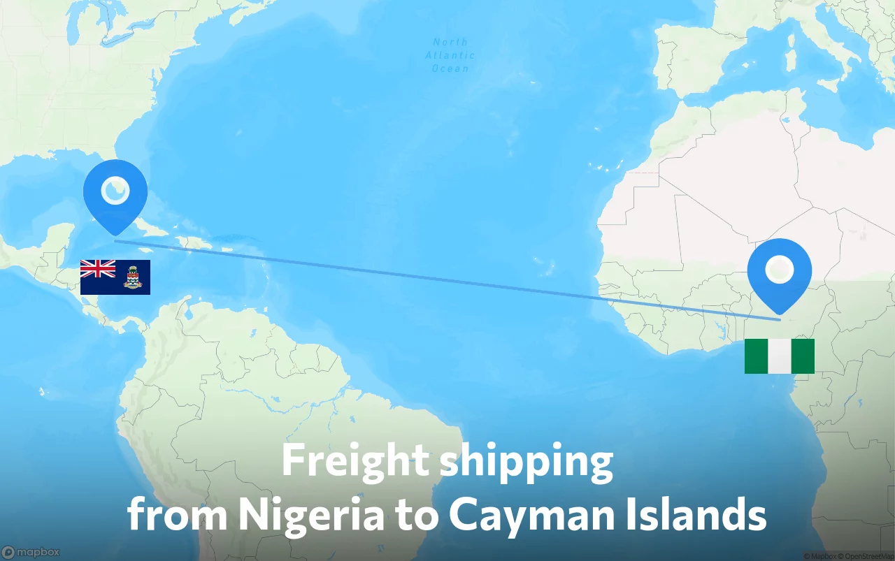 Shipping route from Nigeria to Cayman Islands