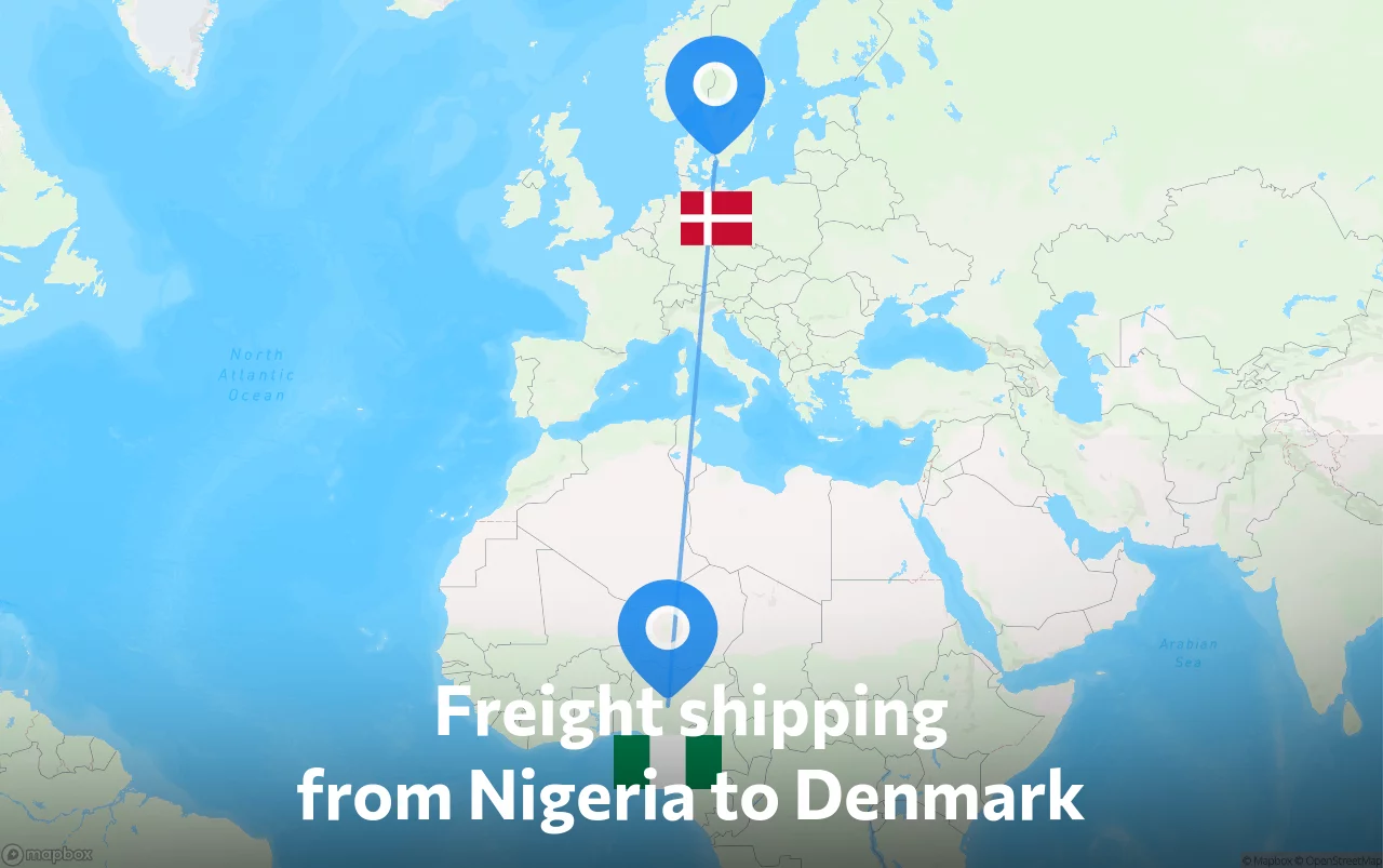 Shipping route from Nigeria to Denmark