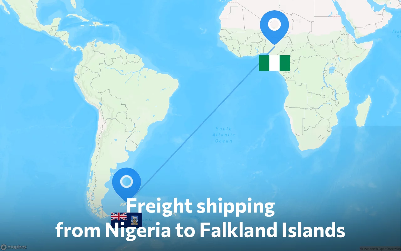 Shipping route from Nigeria to Falkland Islands