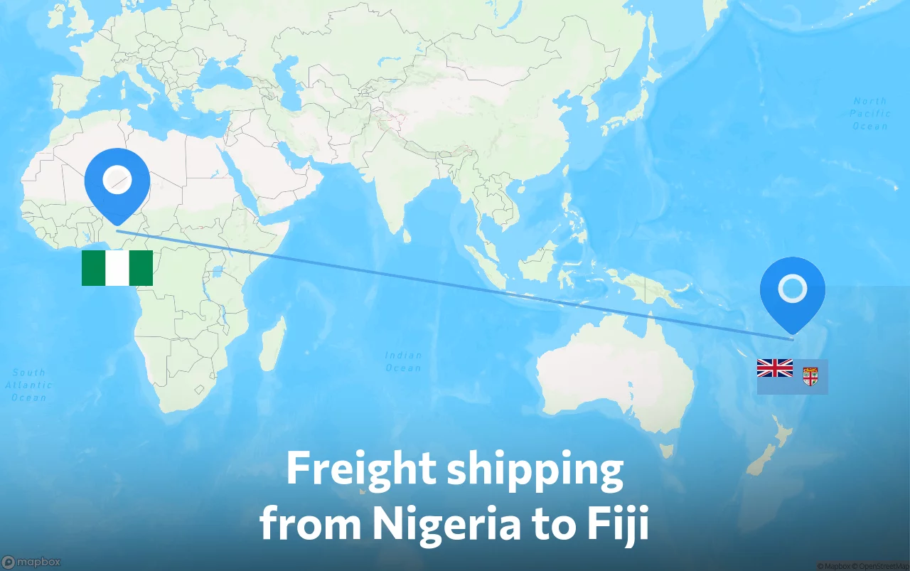 Shipping route from Nigeria to Fiji