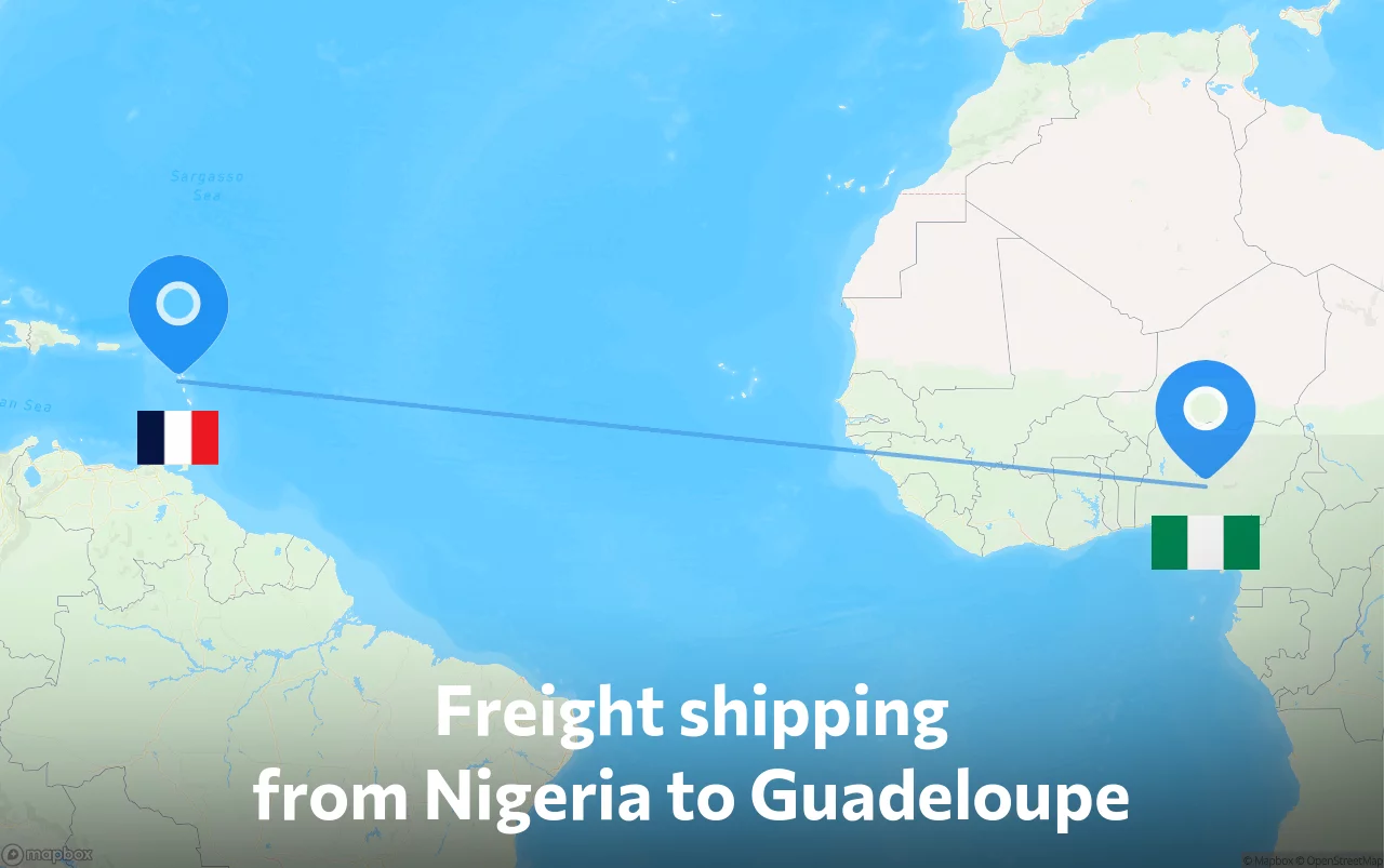 Shipping route from Nigeria to Guadeloupe