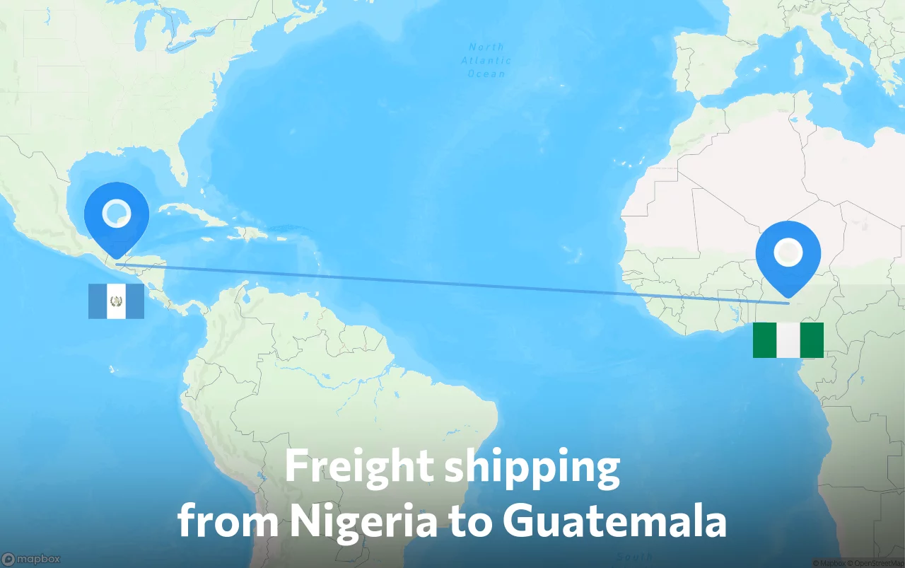 Shipping route from Nigeria to Guatemala
