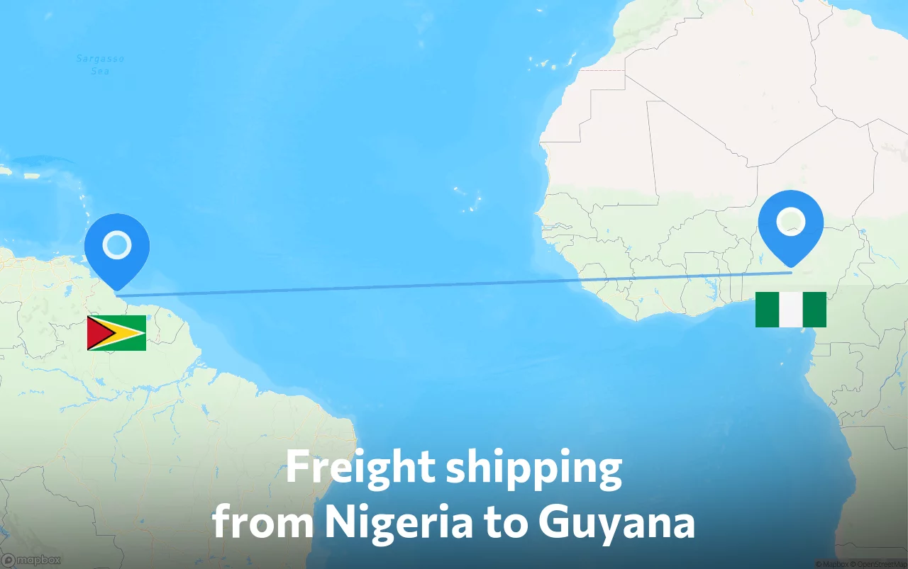 Shipping route from Nigeria to Guyana