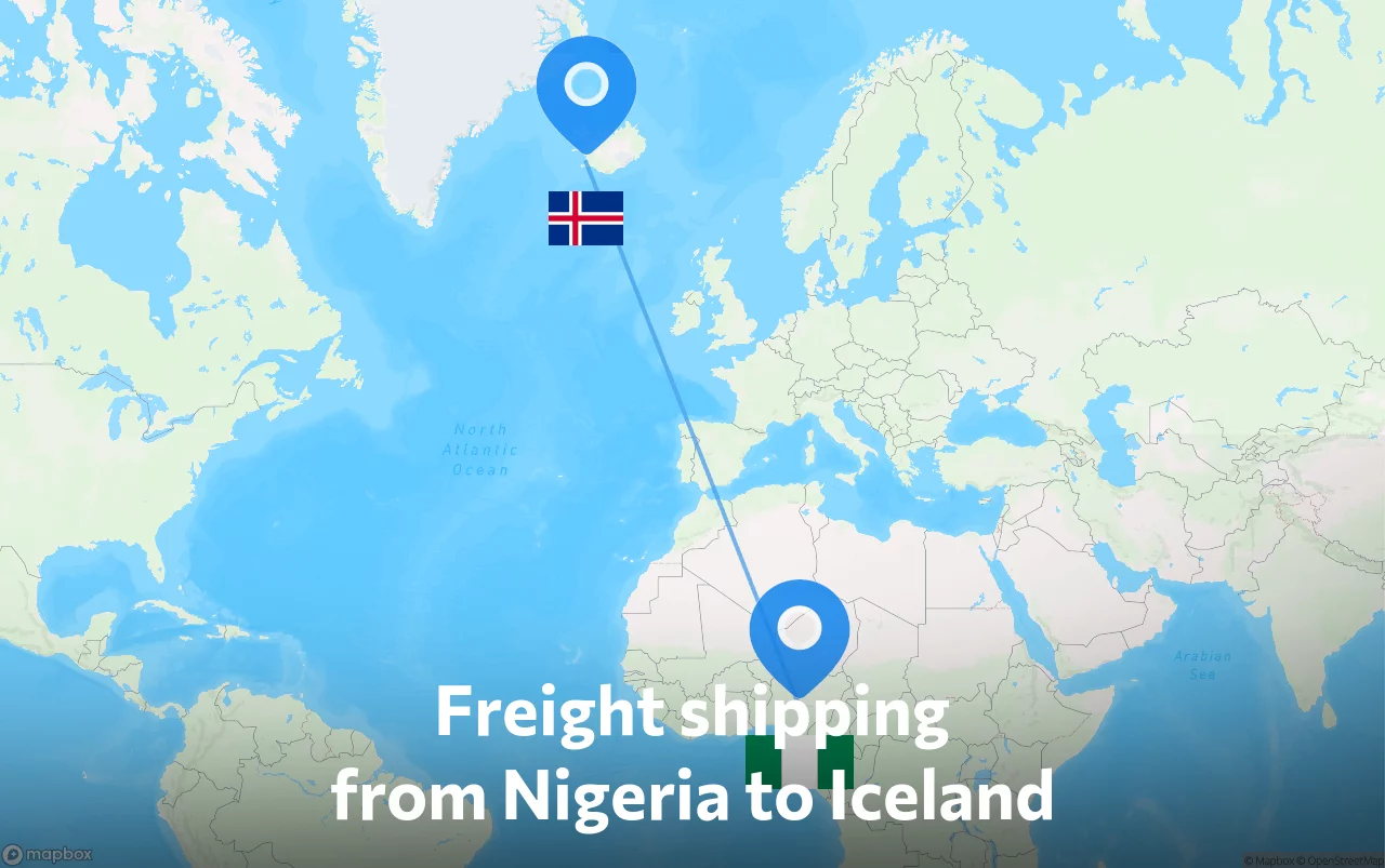 Shipping route from Nigeria to Iceland