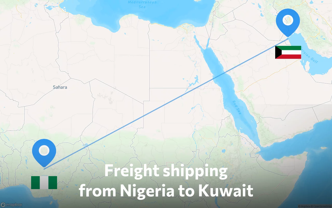 Shipping route from Nigeria to Kuwait