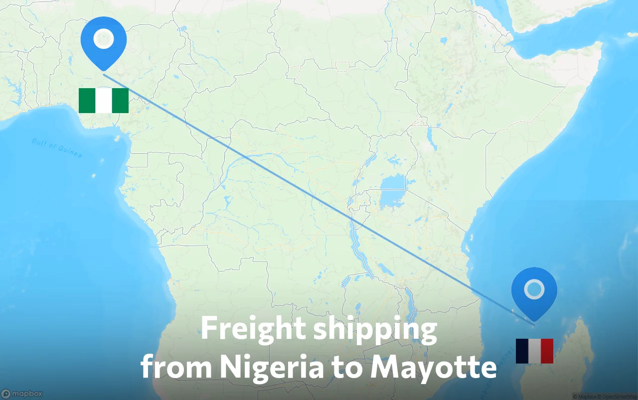 Shipping route from Nigeria to Mayotte