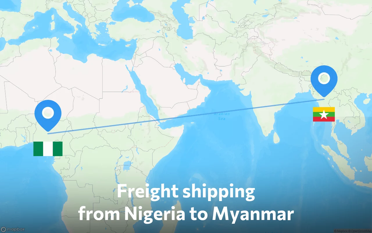 Shipping route from Nigeria to Myanmar