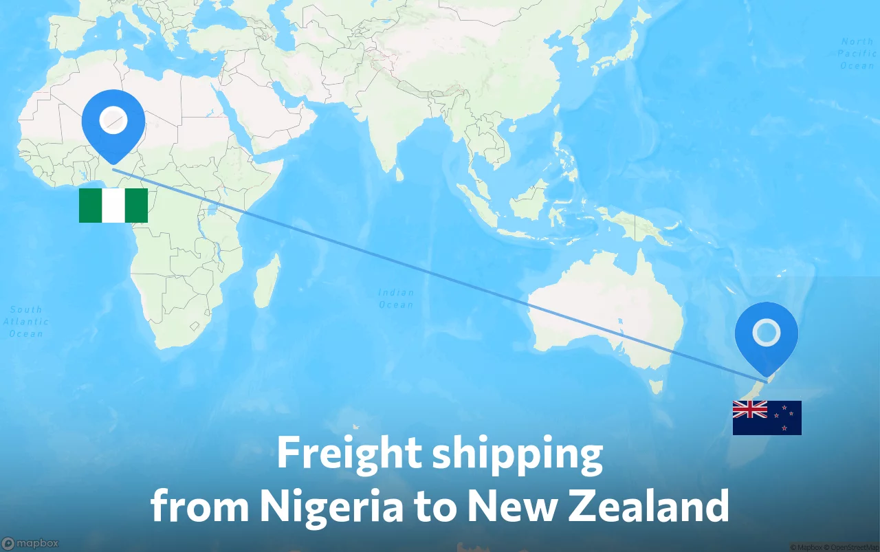 Shipping route from Nigeria to New Zealand
