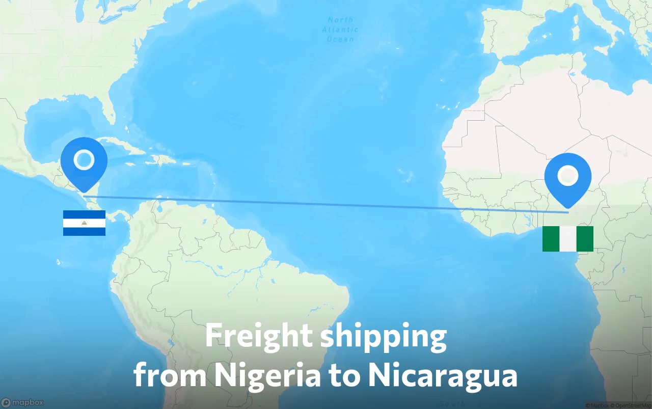 Shipping route from Nigeria to Nicaragua