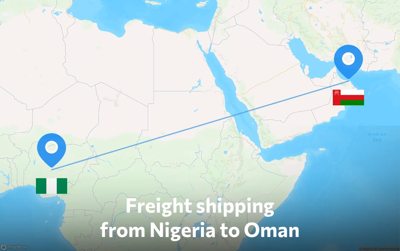 Shipping route from Nigeria to Oman