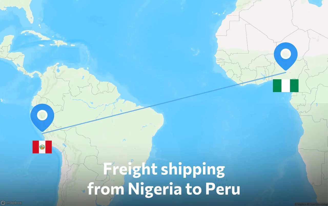 Shipping route from Nigeria to Peru