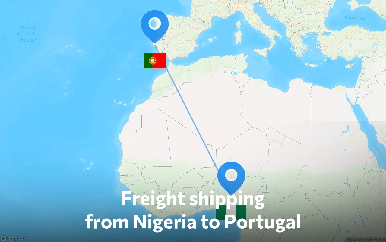 Shipping route from Nigeria to Portugal