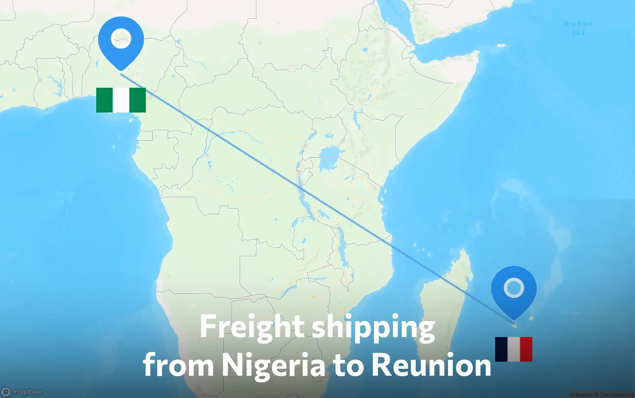 Shipping route from Nigeria to Reunion