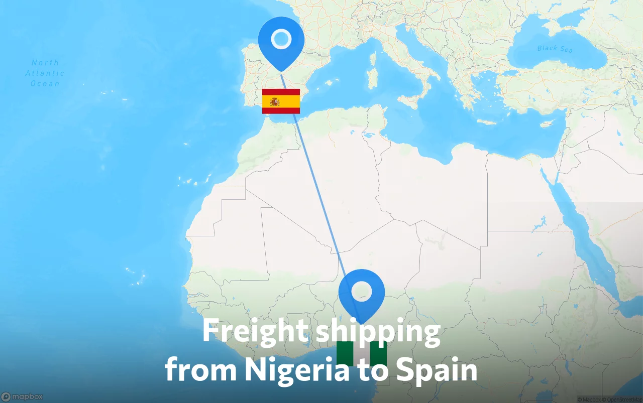Shipping route from Nigeria to Spain