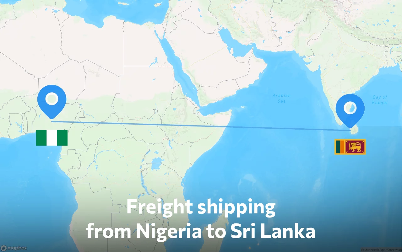 Shipping route from Nigeria to Sri Lanka