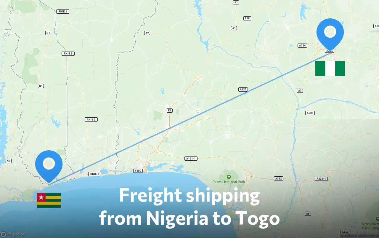 Shipping route from Nigeria to Togo