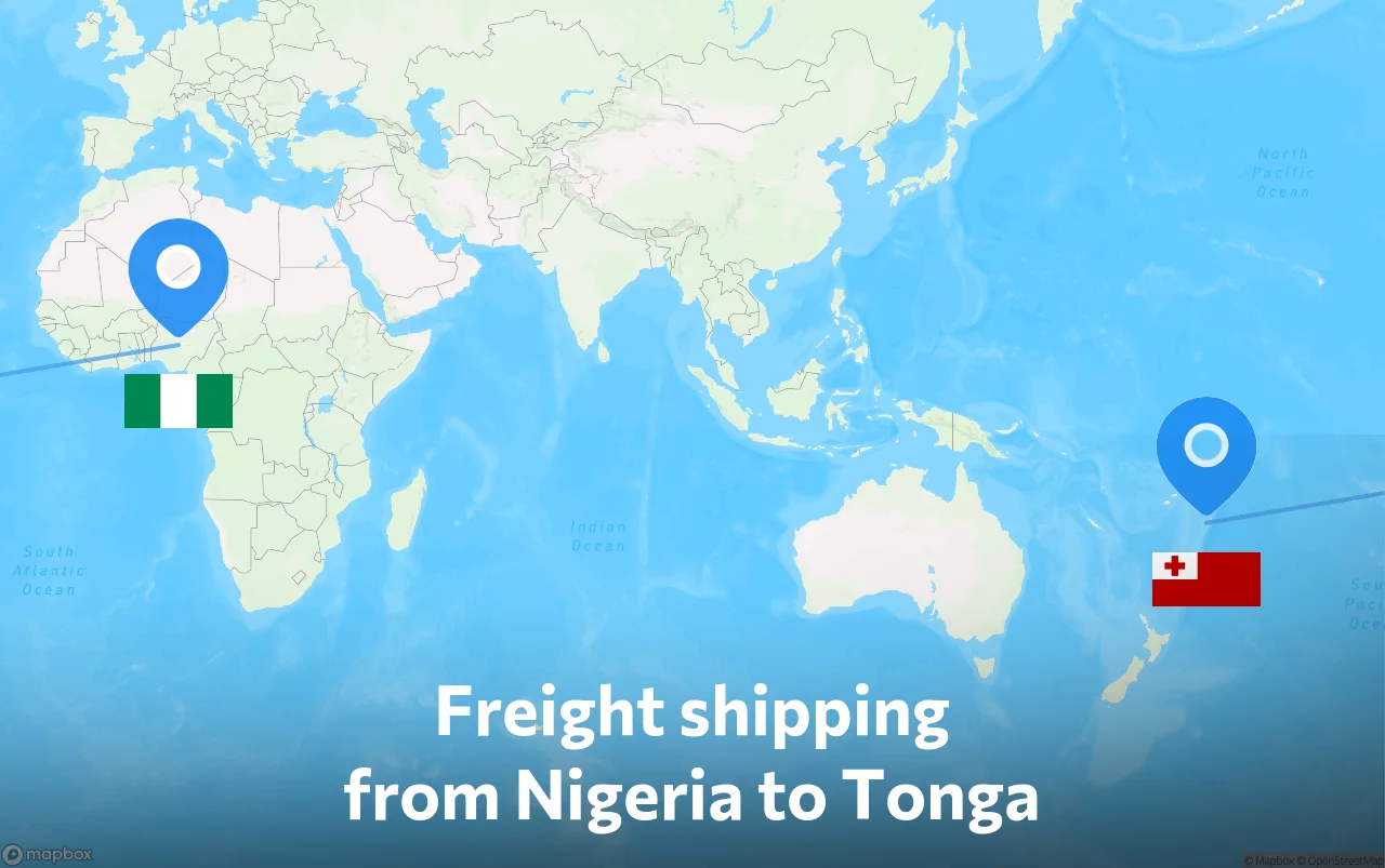 Shipping route from Nigeria to Tonga