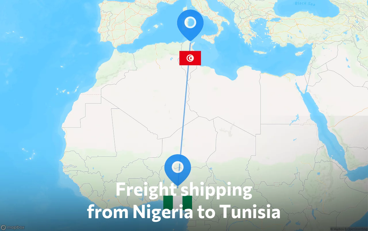 Shipping route from Nigeria to Tunisia