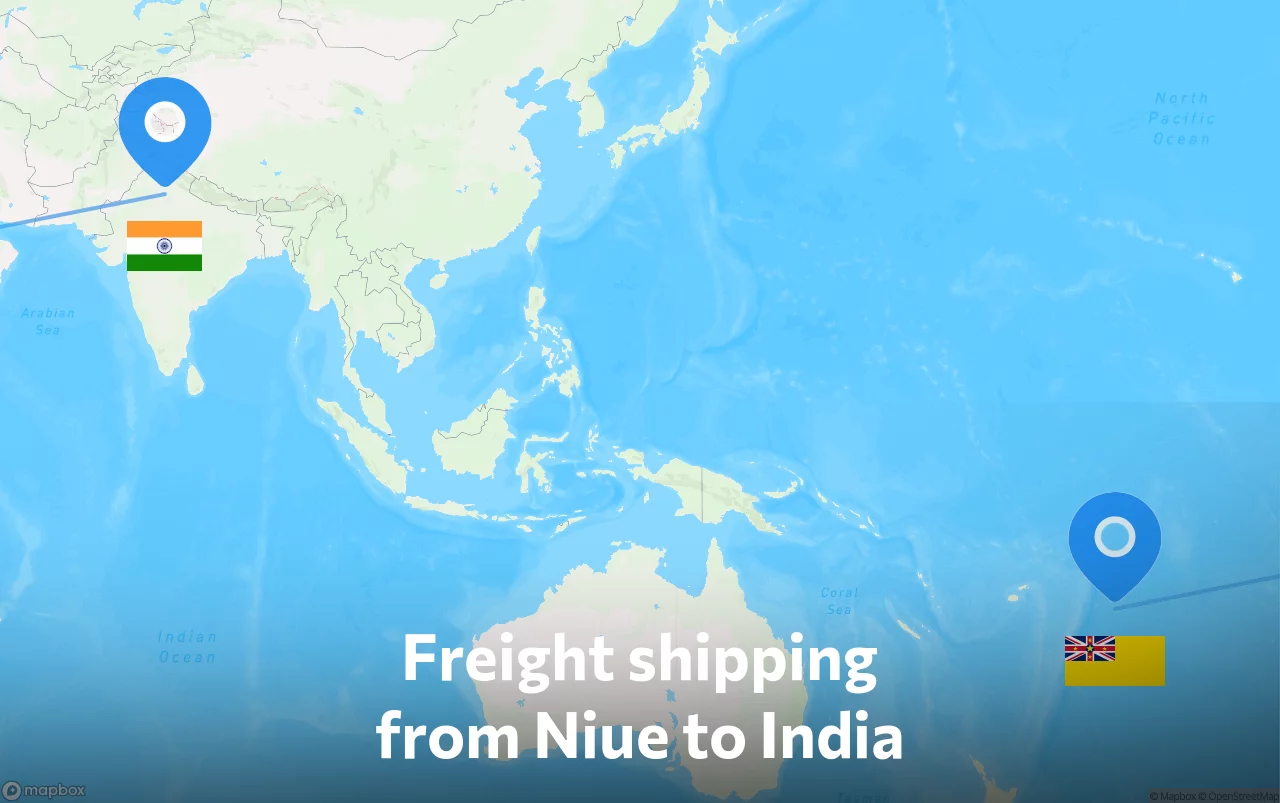 Shipping route from Niue to India